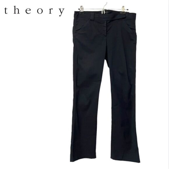 THEORY Size 8 Black Stretch Cotton Poly Elastine blend Fabric Black Slacks - Picture 1 of 10